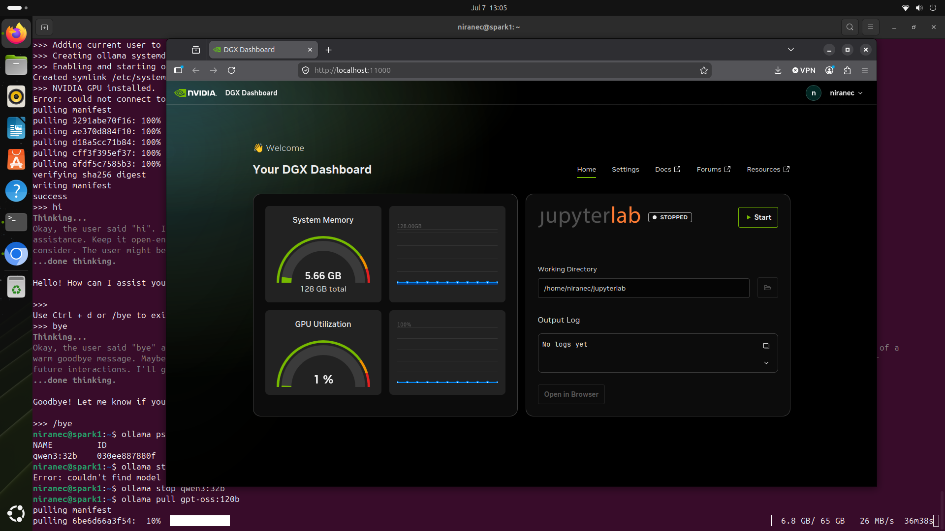 Swapping from Qwen 32B to GPT-OSS 120B — dashboard memory usage barely moves
